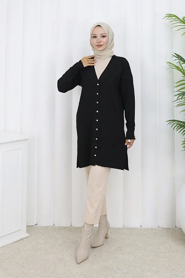 Patterned Long Mercerized Cardigan