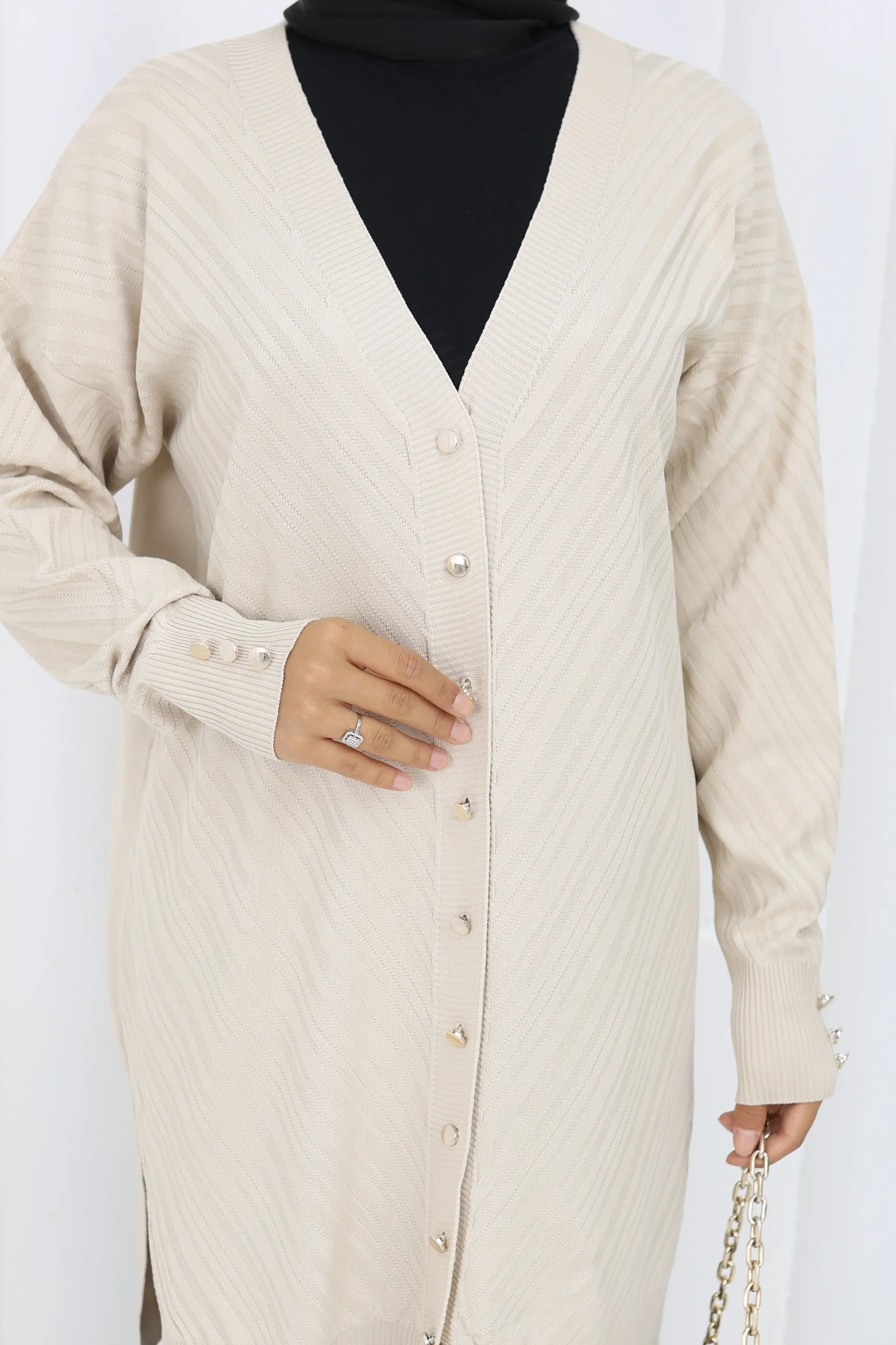 Patterned Long Mercerized Cardigan-detail