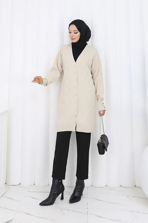 Patterned Long Mercerized Cardigan-detail