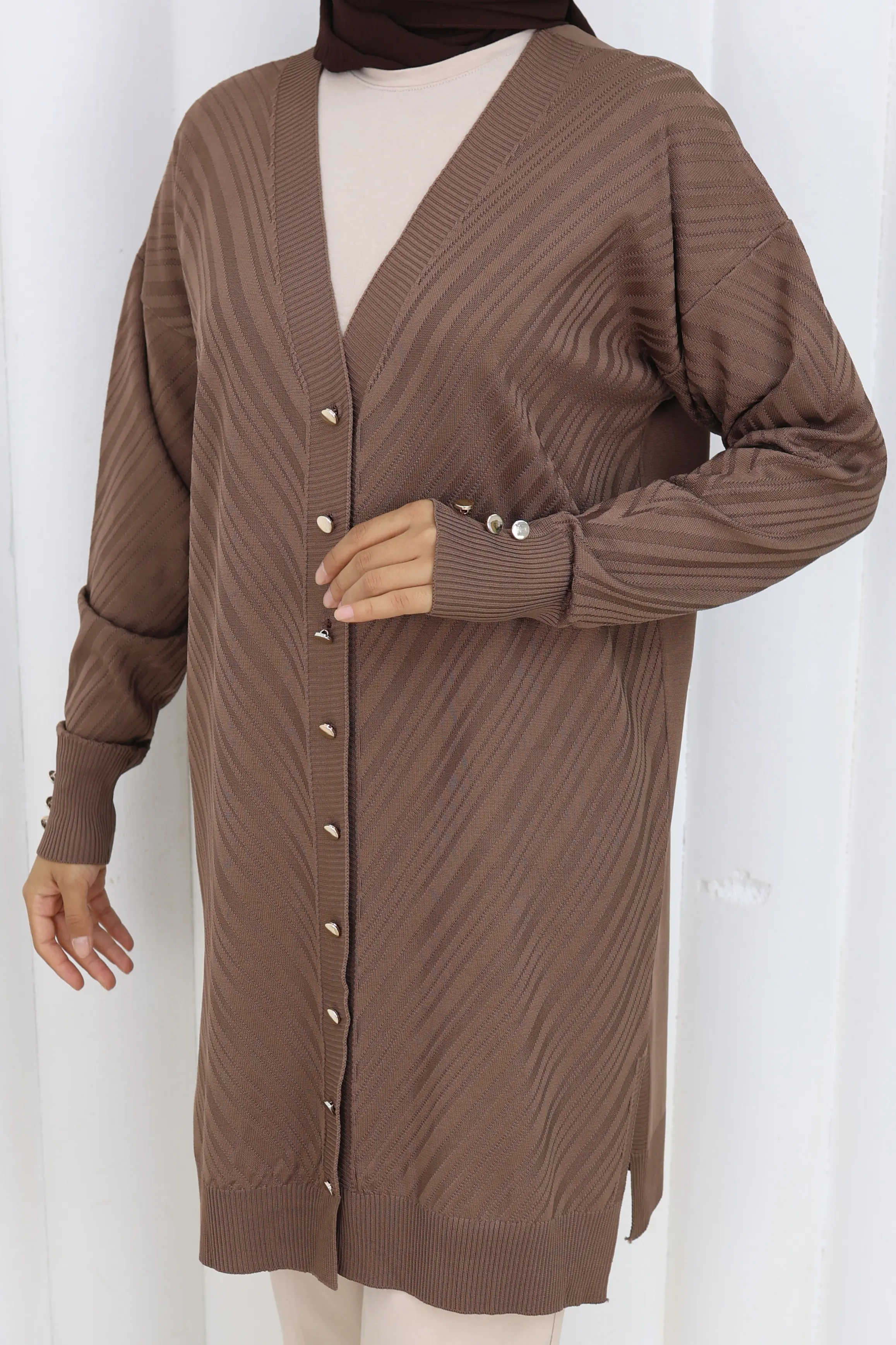 Patterned Long Mercerized Cardigan-detail