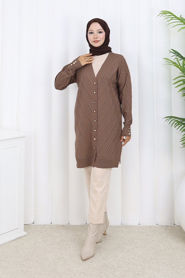 Patterned Long Mercerized Cardigan