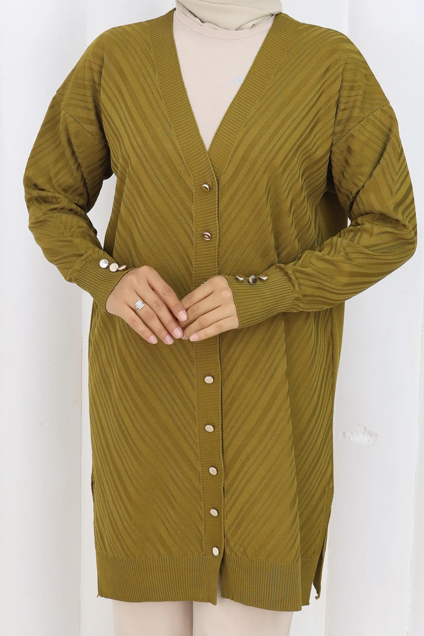 Patterned Long Mercerized Cardigan-detail