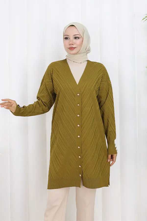 Patterned Long Mercerized Cardigan-detail