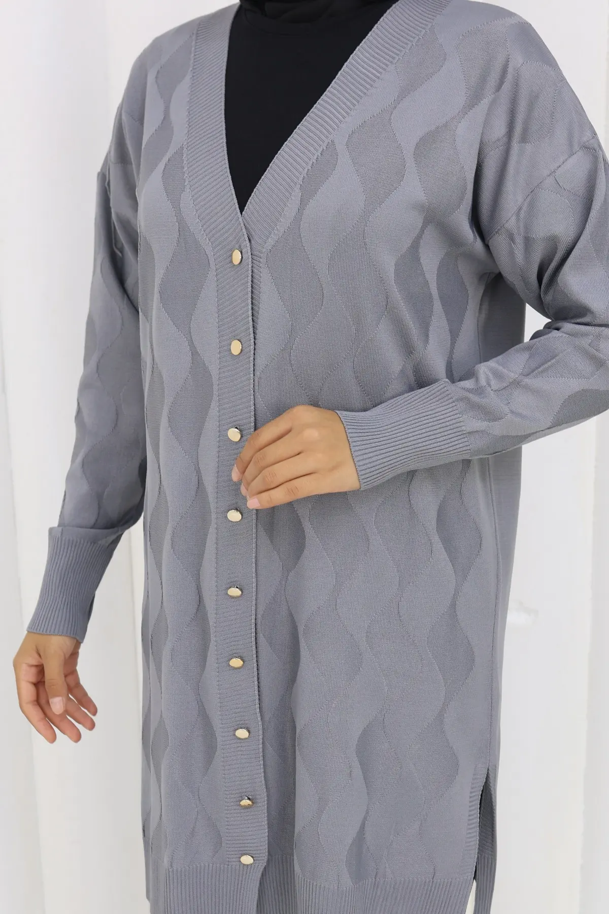 Patterned Long Mercerized Cardigan-detail