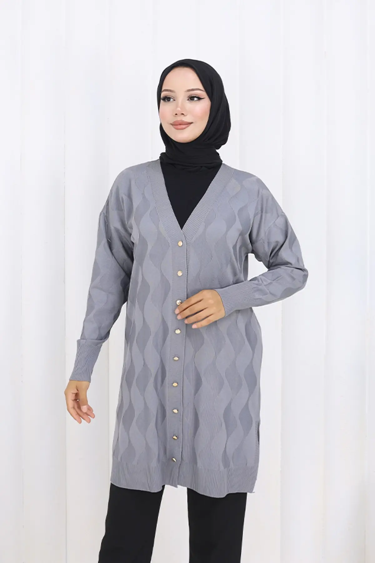 Patterned Long Mercerized Cardigan-detail