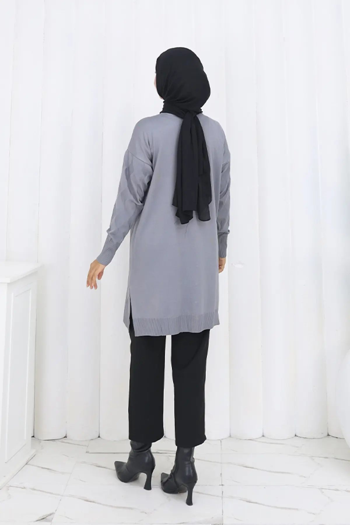 Patterned Long Mercerized Cardigan-detail