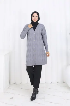 Patterned Long Mercerized Cardigan