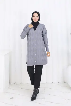 Patterned Long Mercerized Cardigan