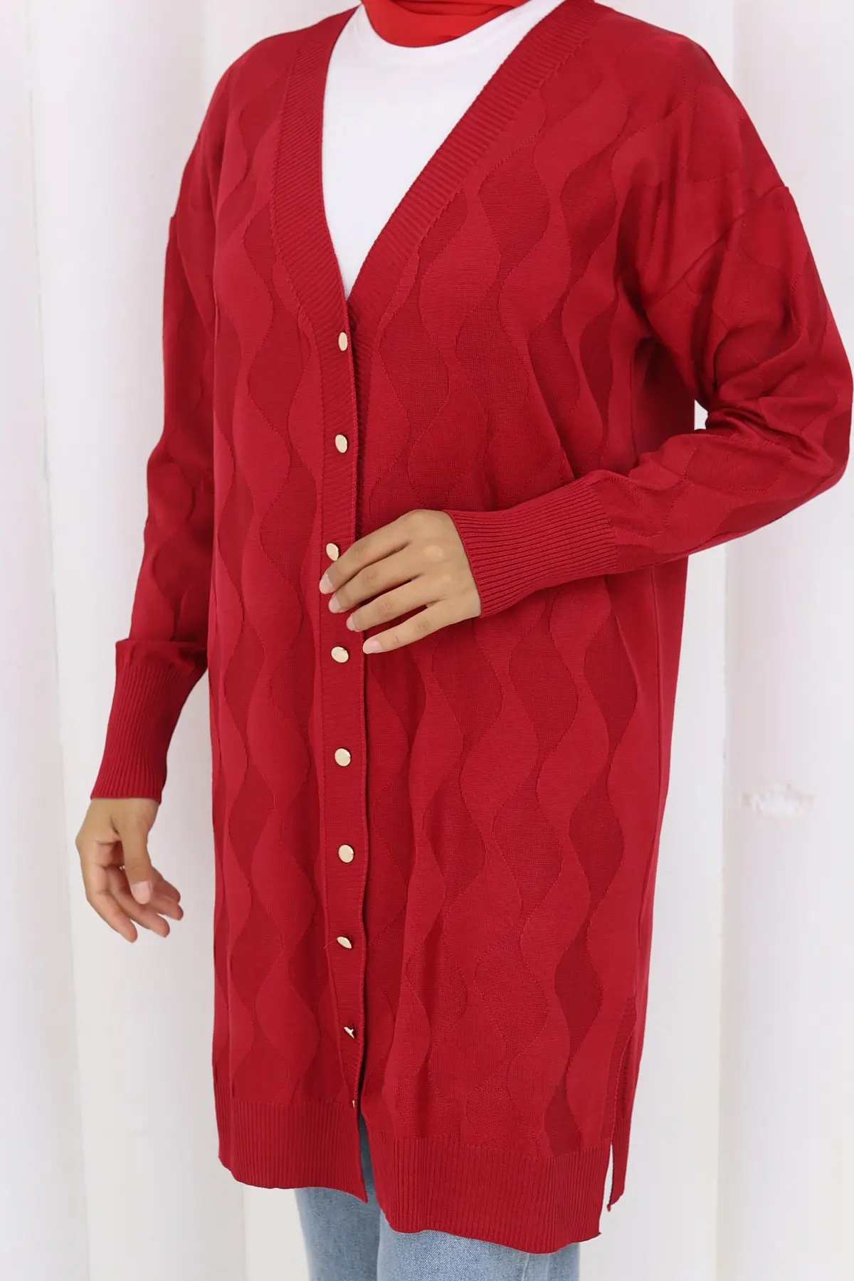 Patterned Long Mercerized Cardigan-detail