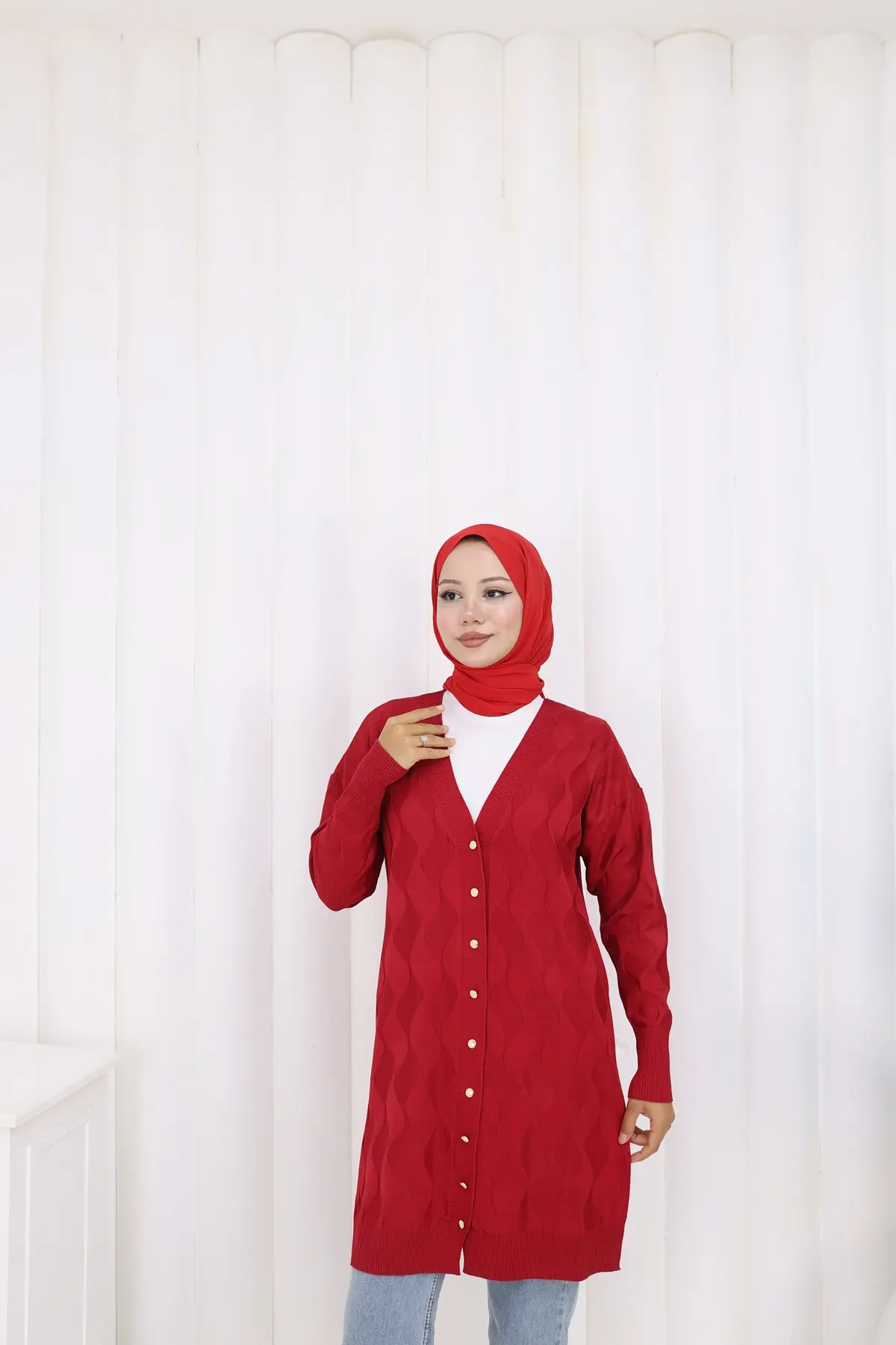 Patterned Long Mercerized Cardigan-detail