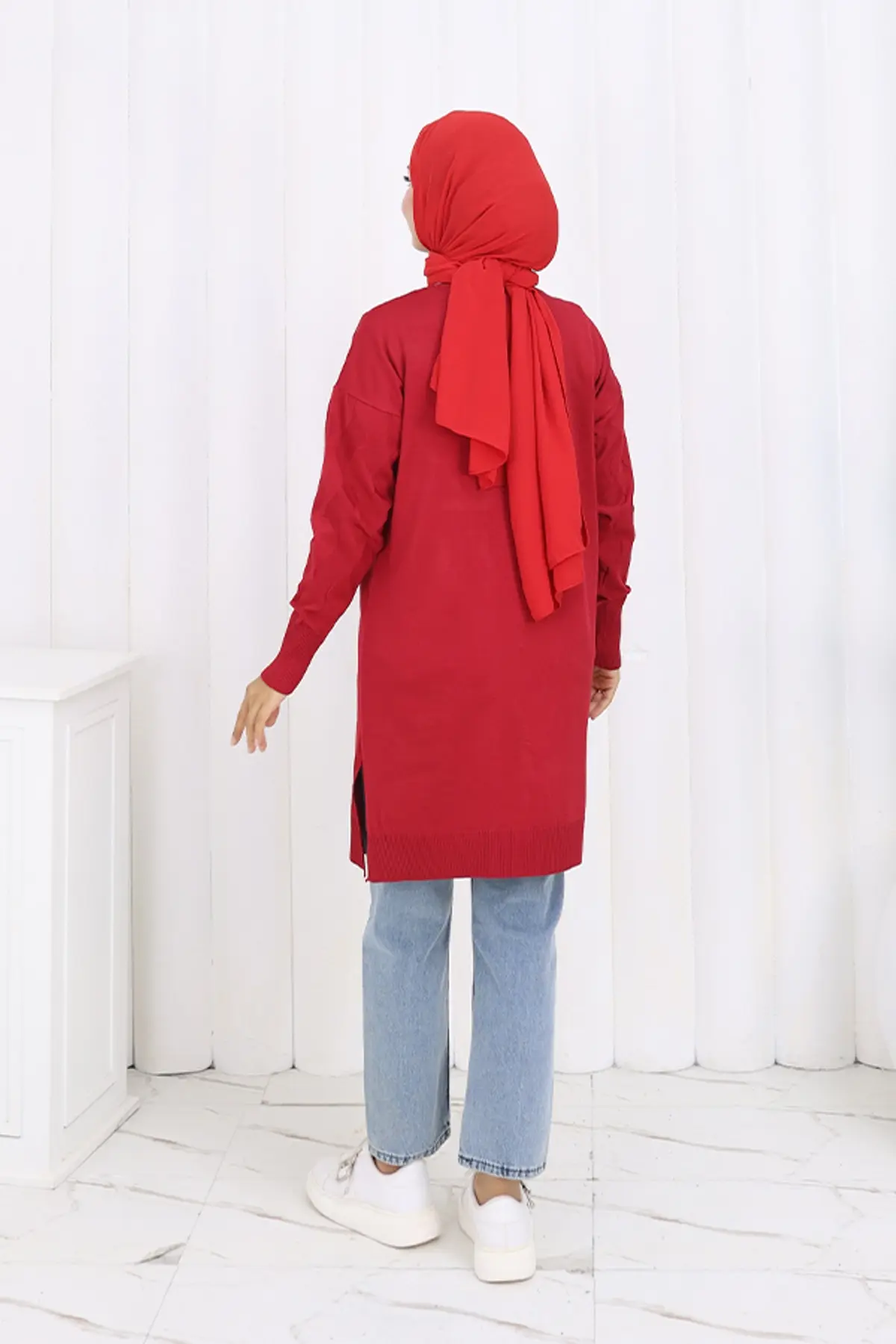 Patterned Long Mercerized Cardigan-detail