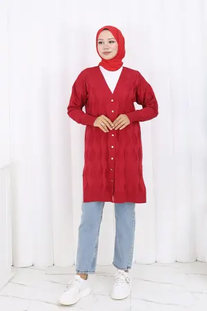 Patterned Long Mercerized Cardigan