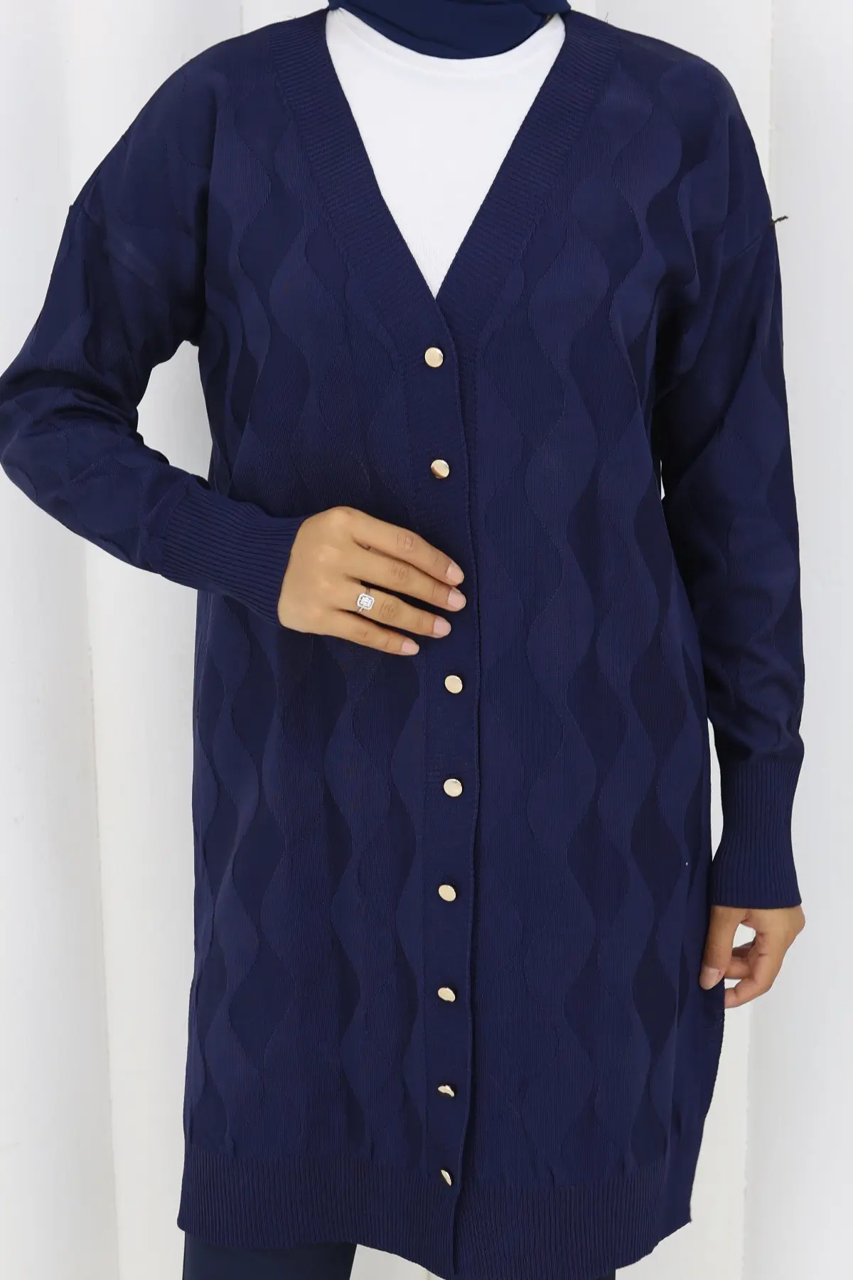 Patterned Long Mercerized Cardigan-detail