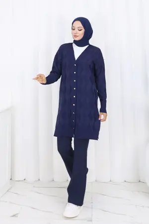 Patterned Long Mercerized Cardigan