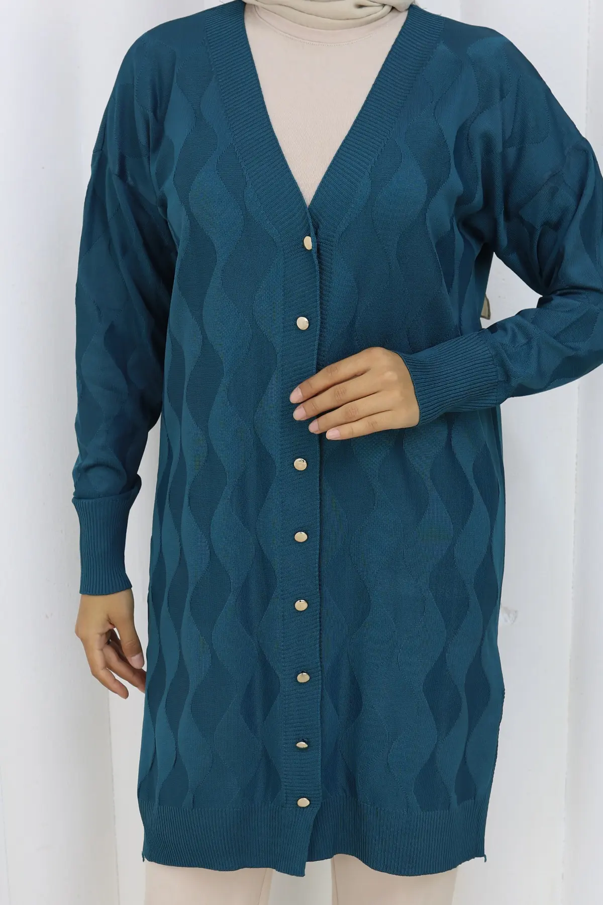 Patterned Long Mercerized Cardigan-detail