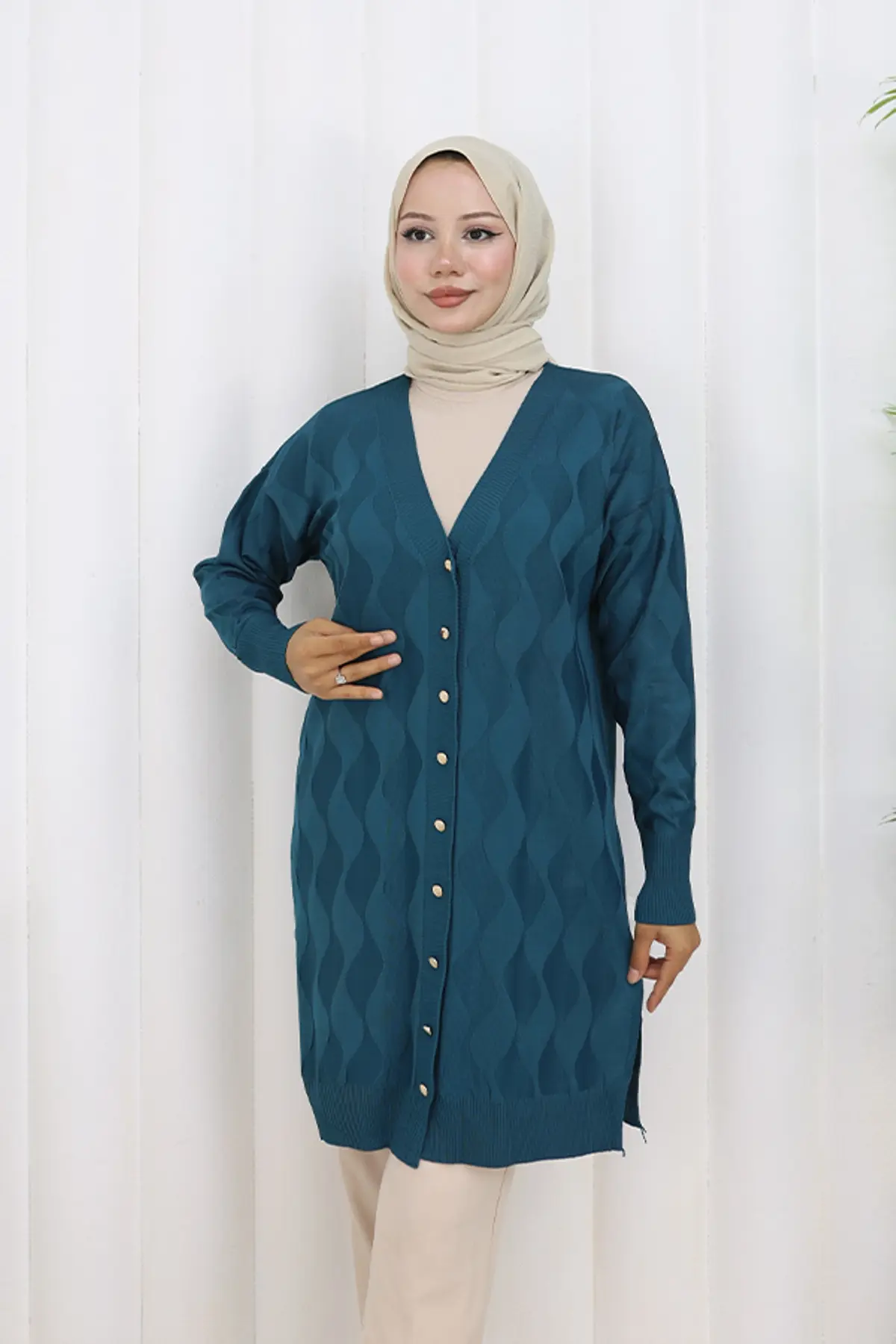 Patterned Long Mercerized Cardigan-detail