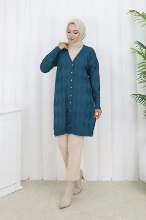 Patterned Long Mercerized Cardigan