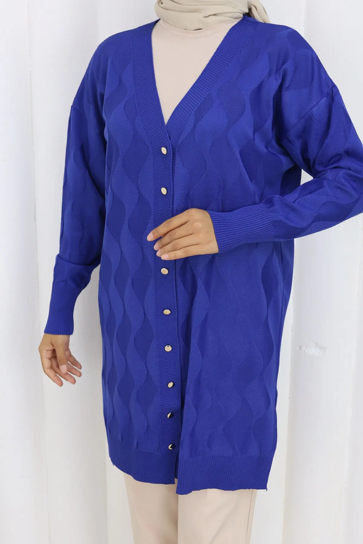 Patterned Long Mercerized Cardigan-detail