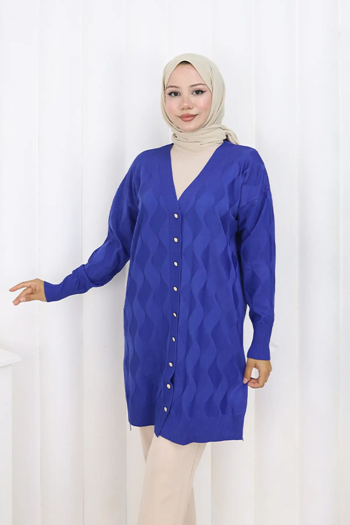 Patterned Long Mercerized Cardigan-detail