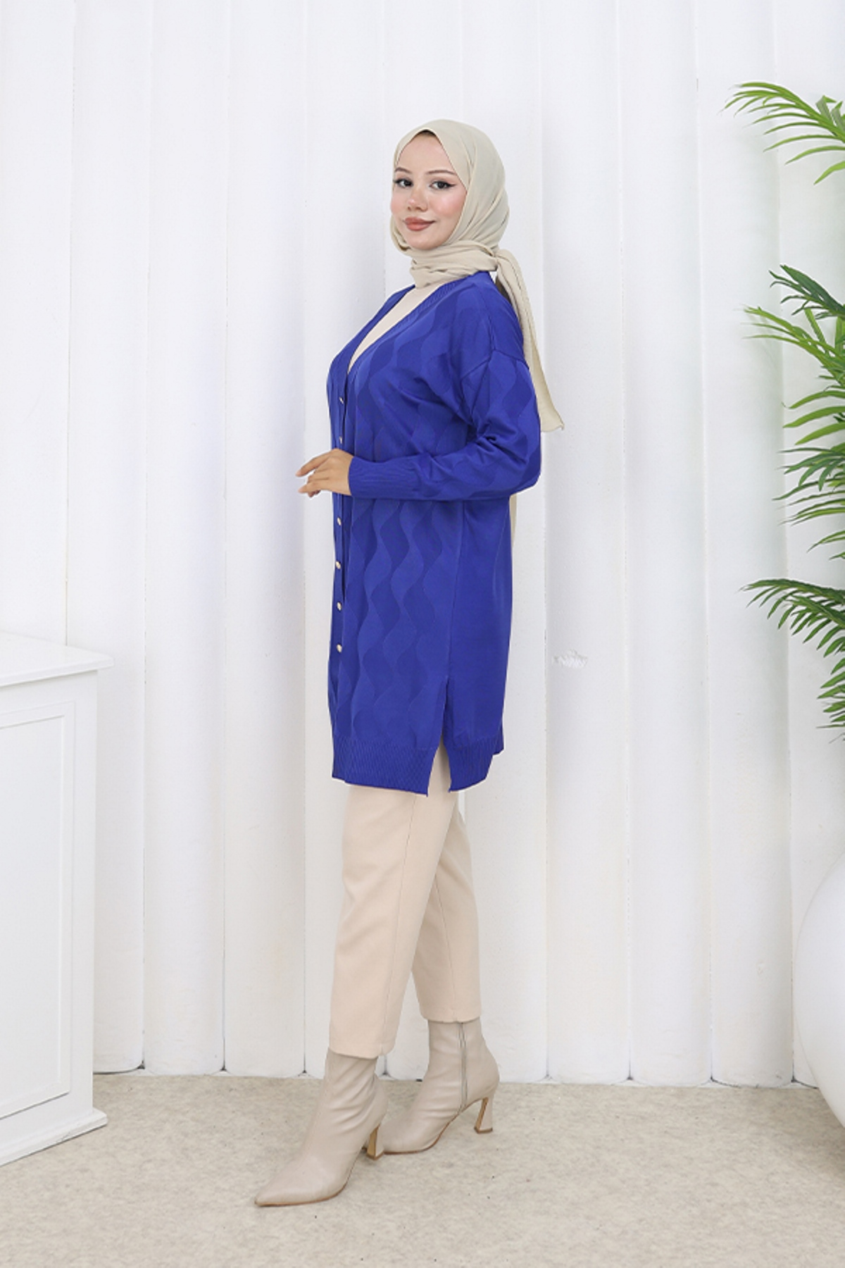 Patterned Long Mercerized Cardigan