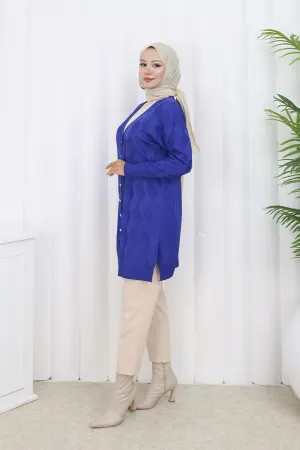 Patterned Long Mercerized Cardigan