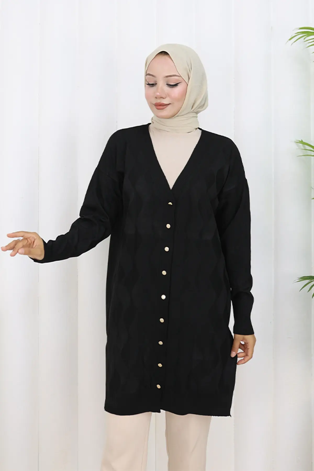 Patterned Long Mercerized Cardigan-detail