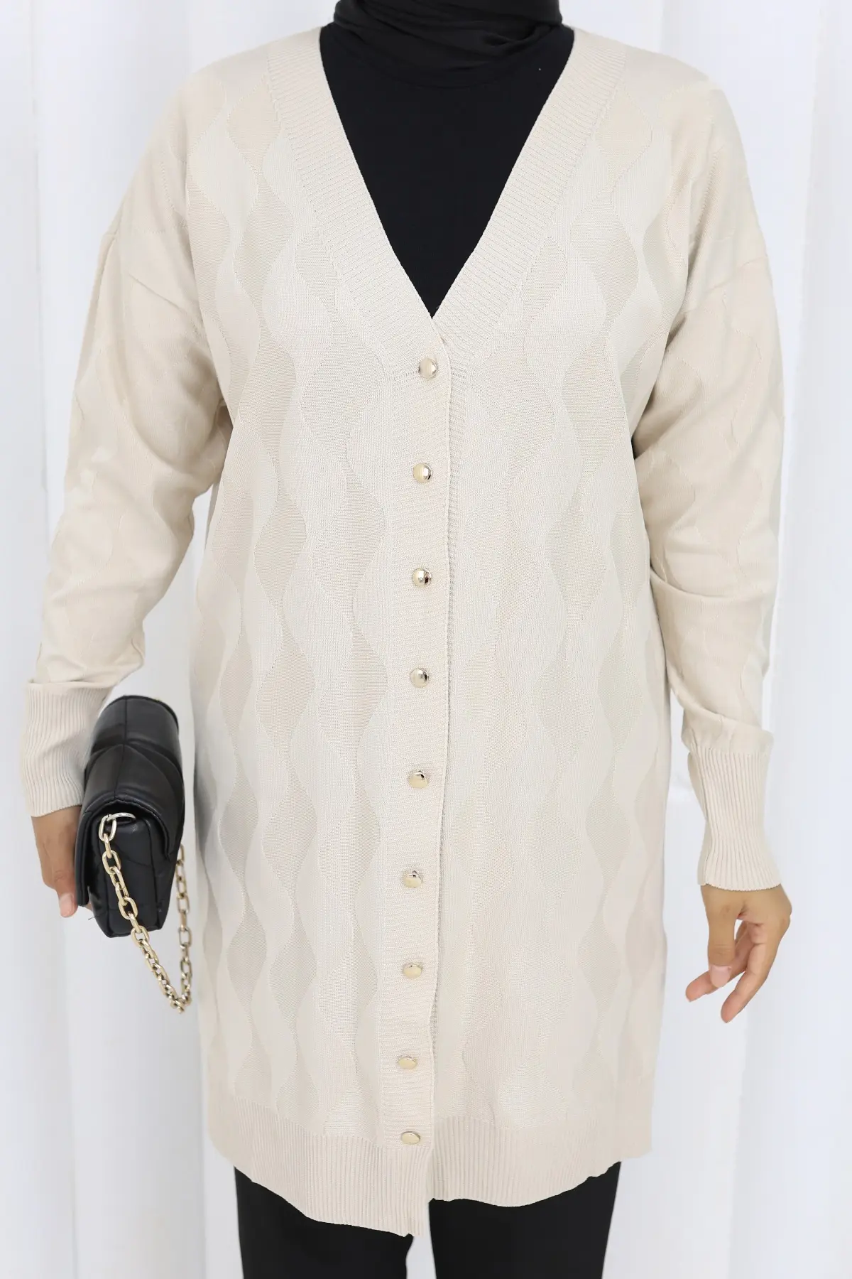 Patterned Long Mercerized Cardigan-detail