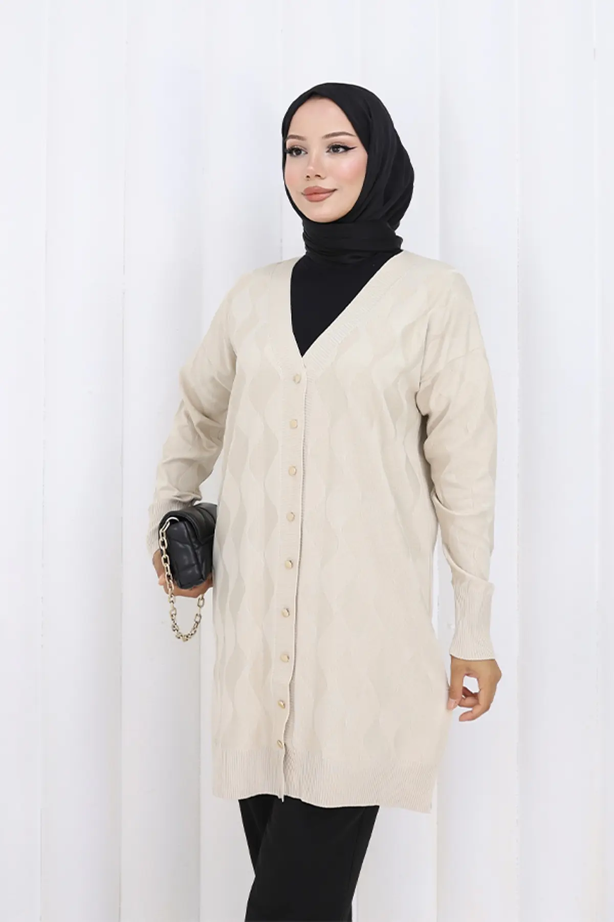 Patterned Long Mercerized Cardigan-detail