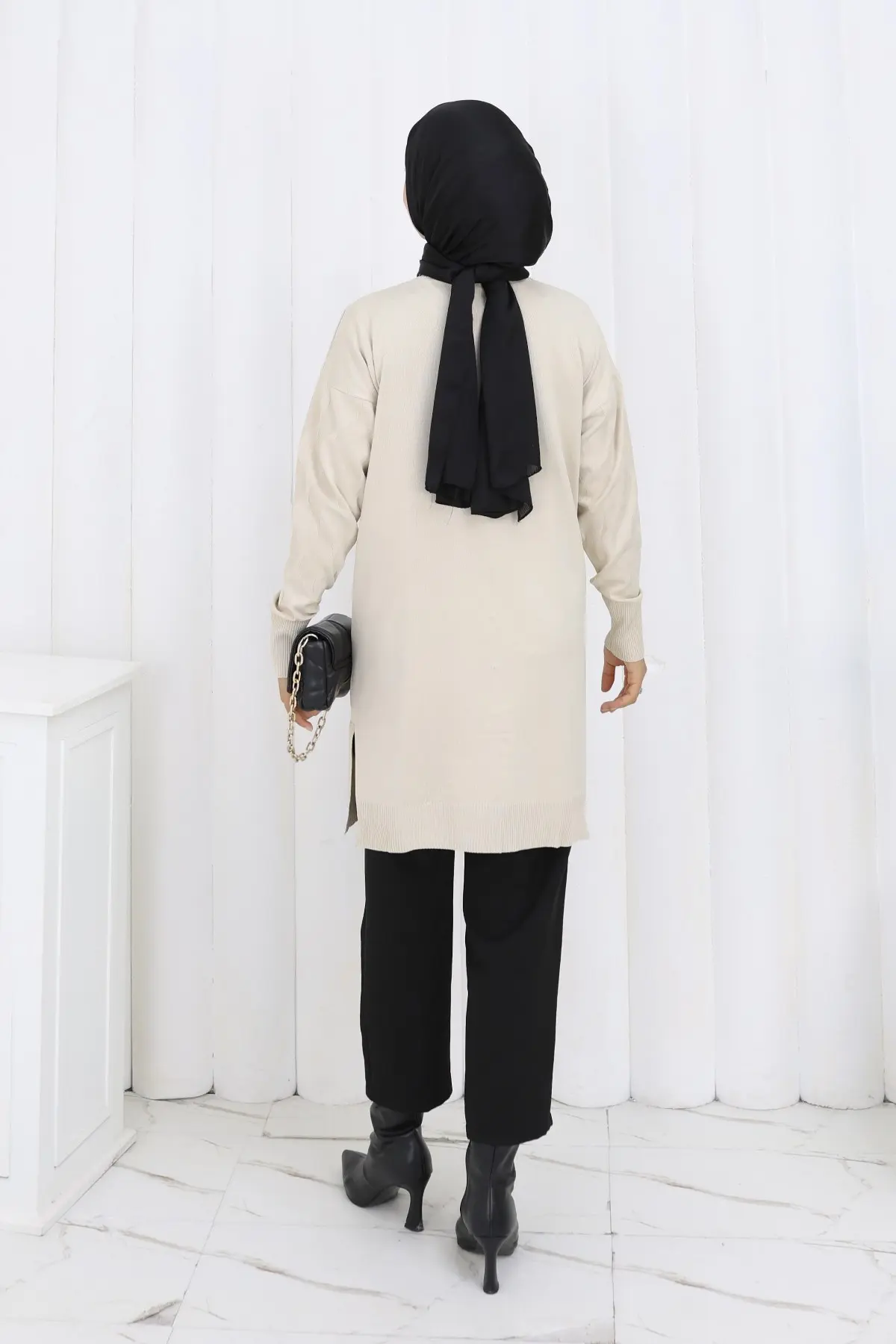 Patterned Long Mercerized Cardigan-detail