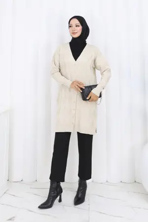 Patterned Long Mercerized Cardigan