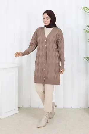 Patterned Long Mercerized Cardigan