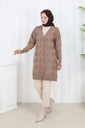 Patterned Long Mercerized Cardigan