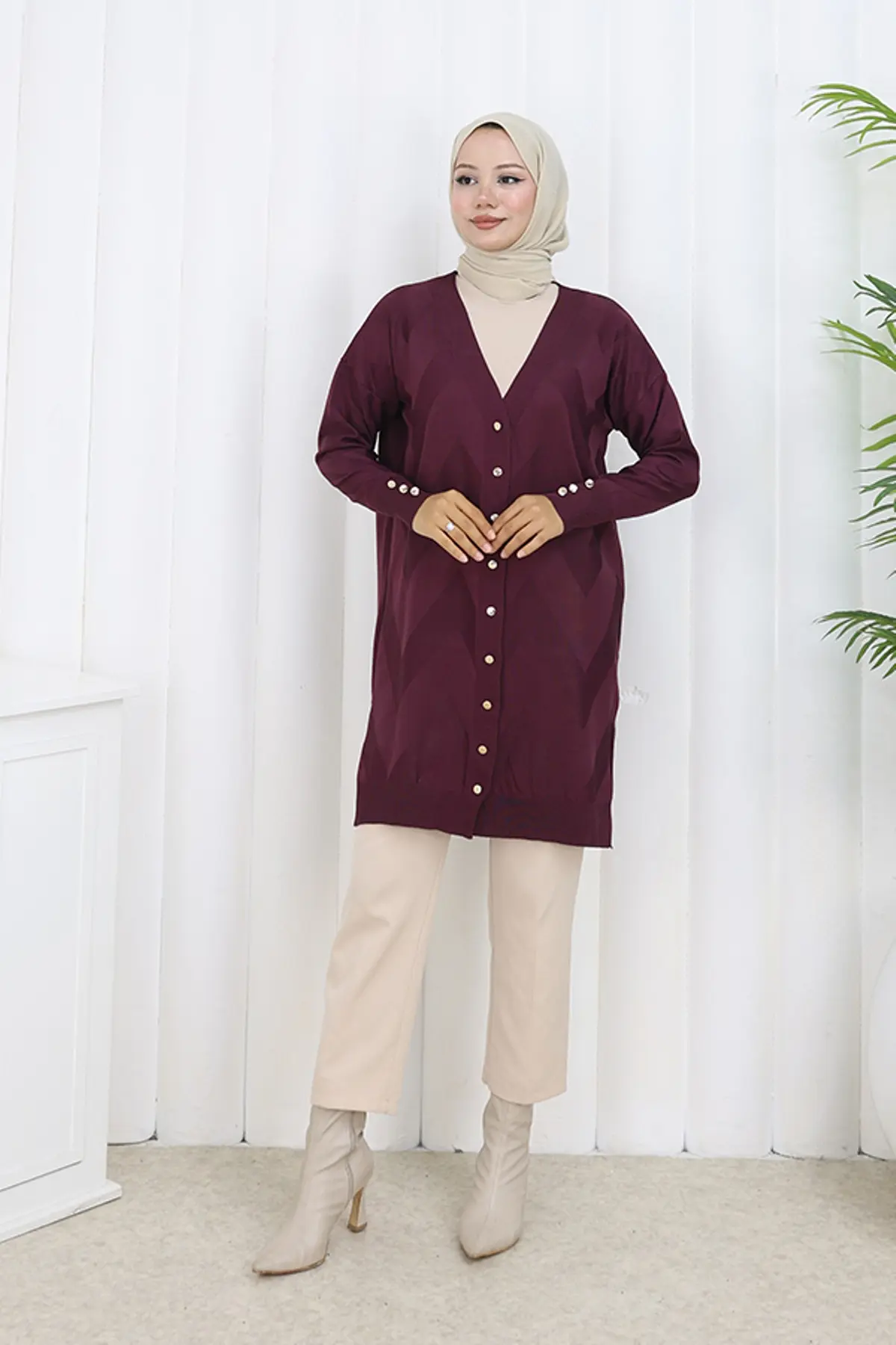 Patterned Long Mercerized Cardigan