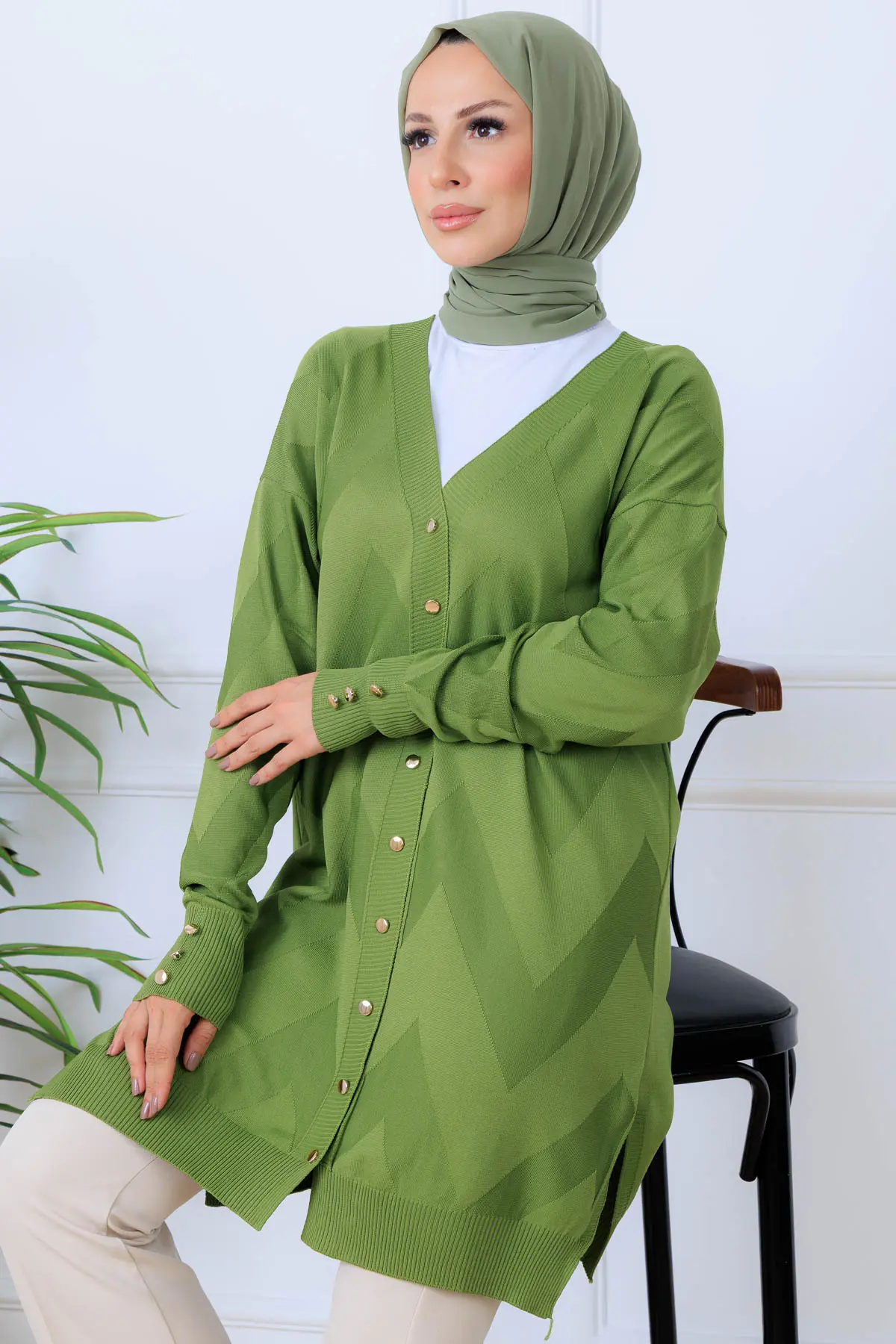 Patterned Long Mercerized Cardigan-detail