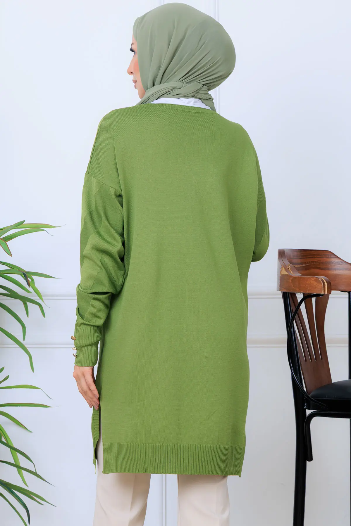 Patterned Long Mercerized Cardigan-detail