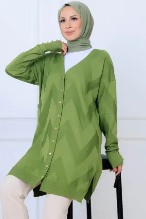 Patterned Long Mercerized Cardigan