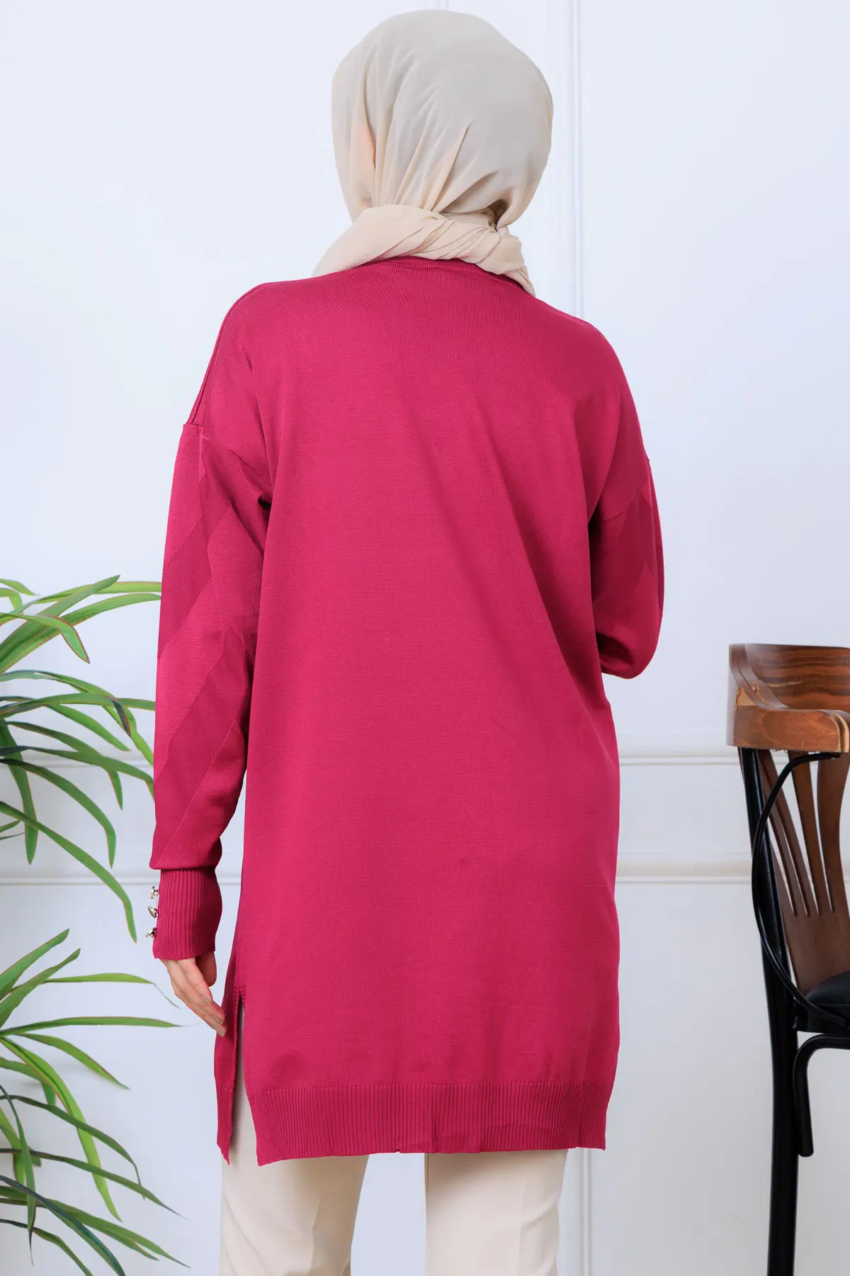 Patterned Long Mercerized Cardigan-detail