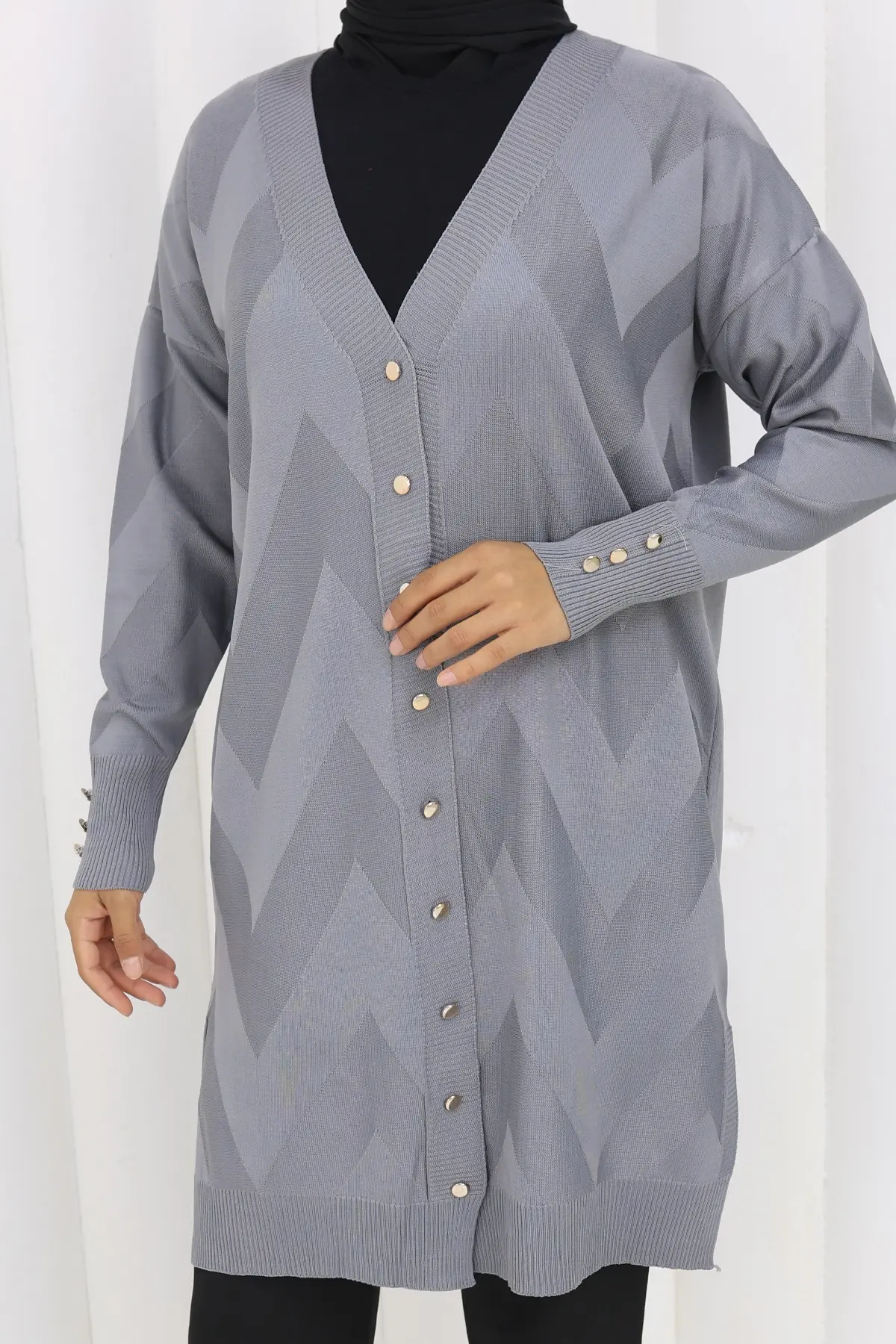 Patterned Long Mercerized Cardigan-detail