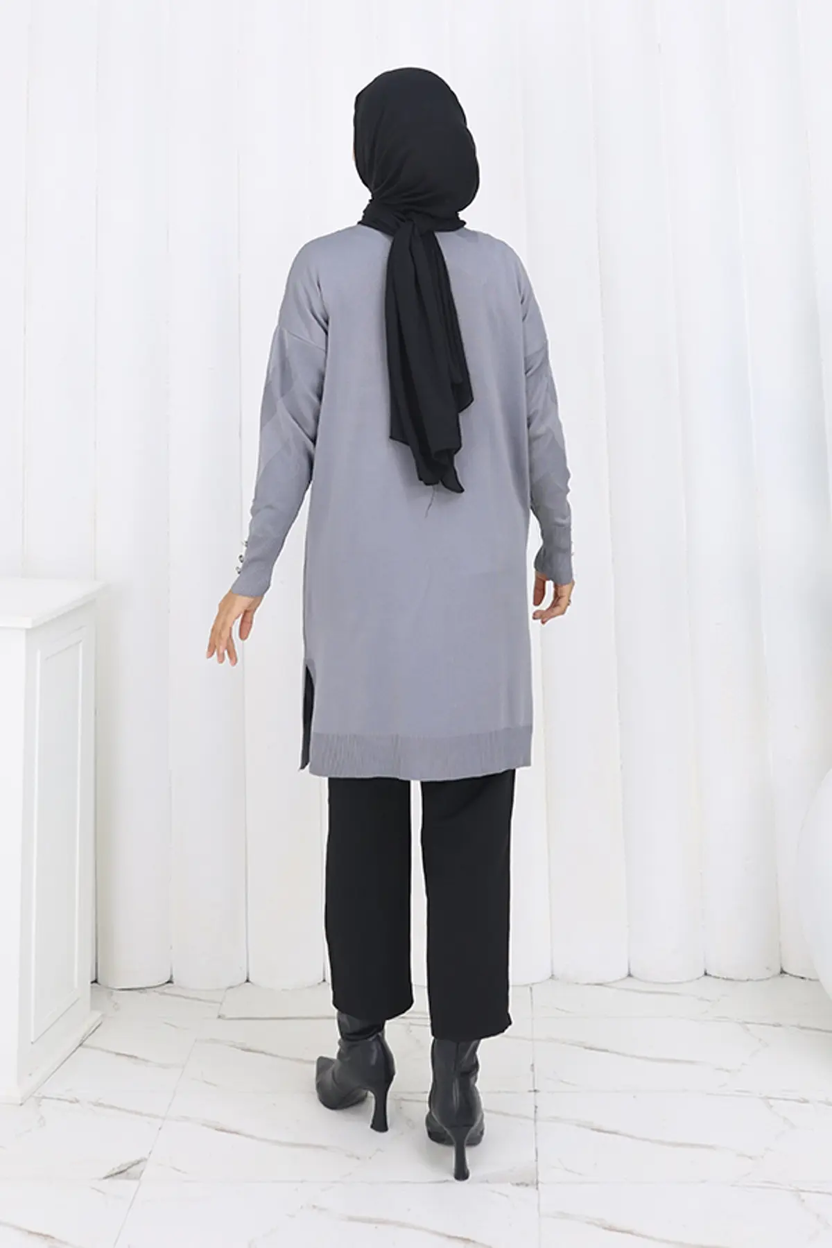 Patterned Long Mercerized Cardigan-detail