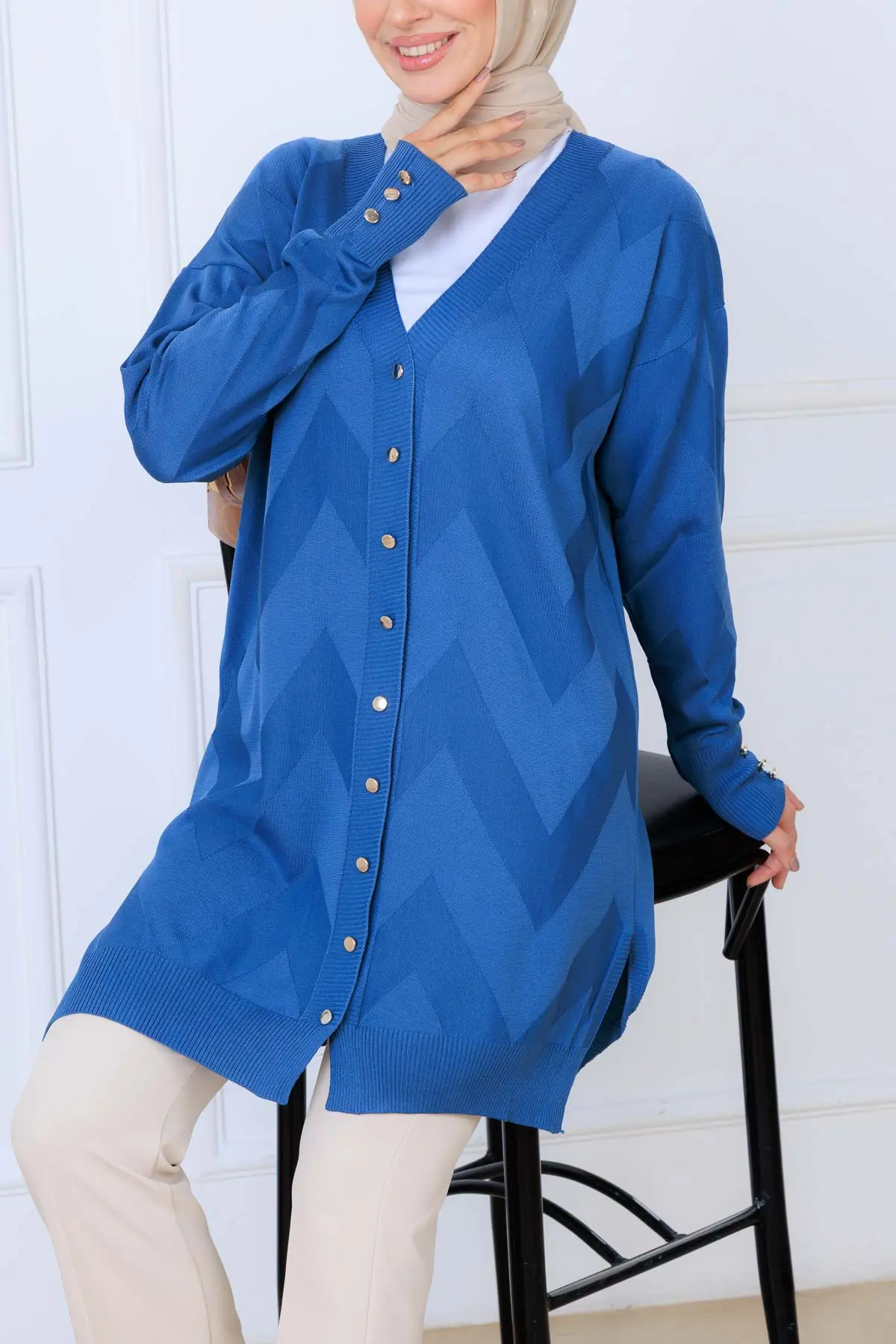 Patterned Long Mercerized Cardigan-detail