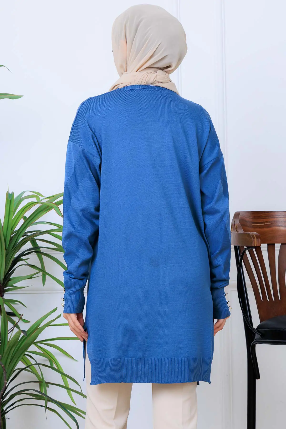 Patterned Long Mercerized Cardigan-detail