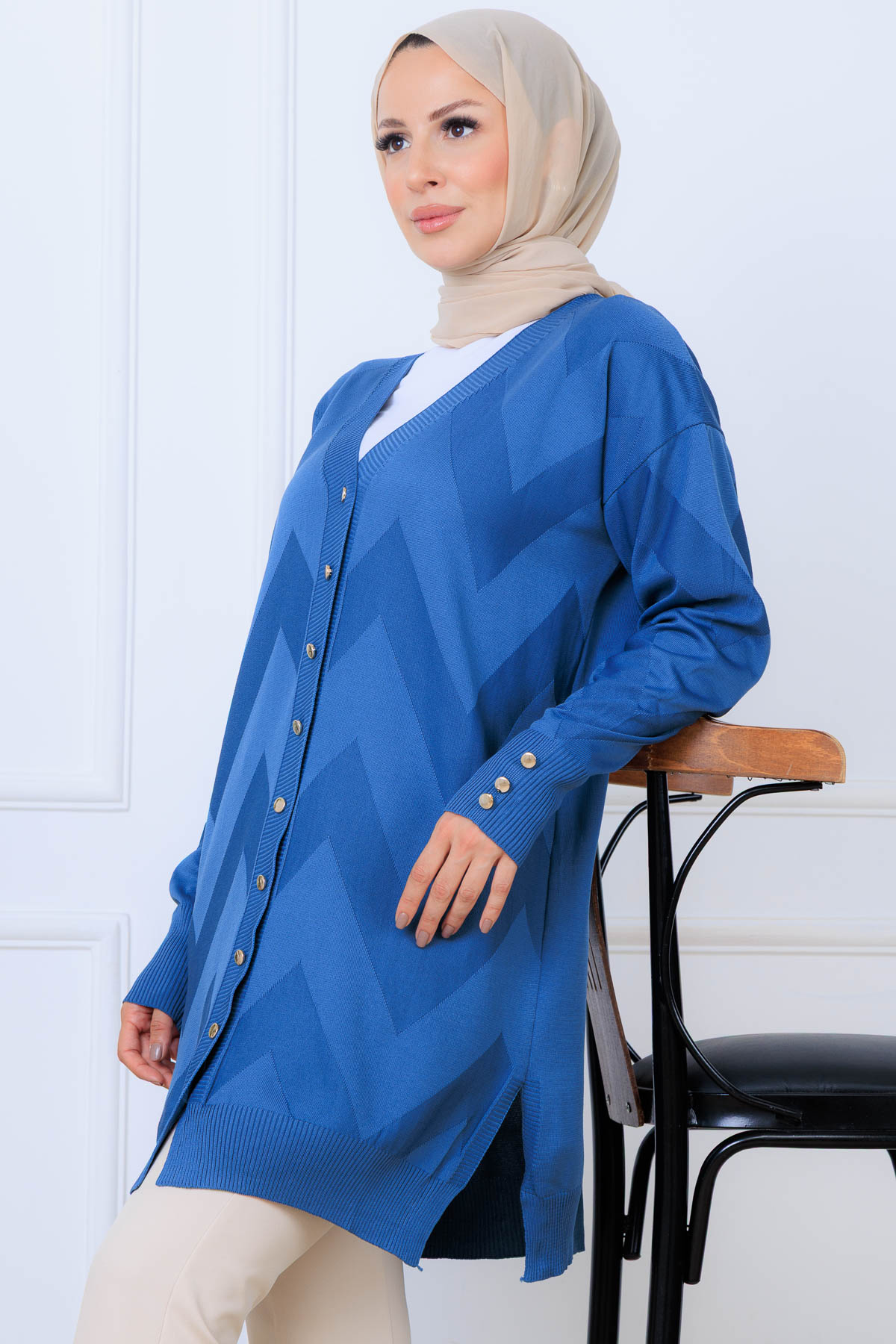 Patterned Long Mercerized Cardigan