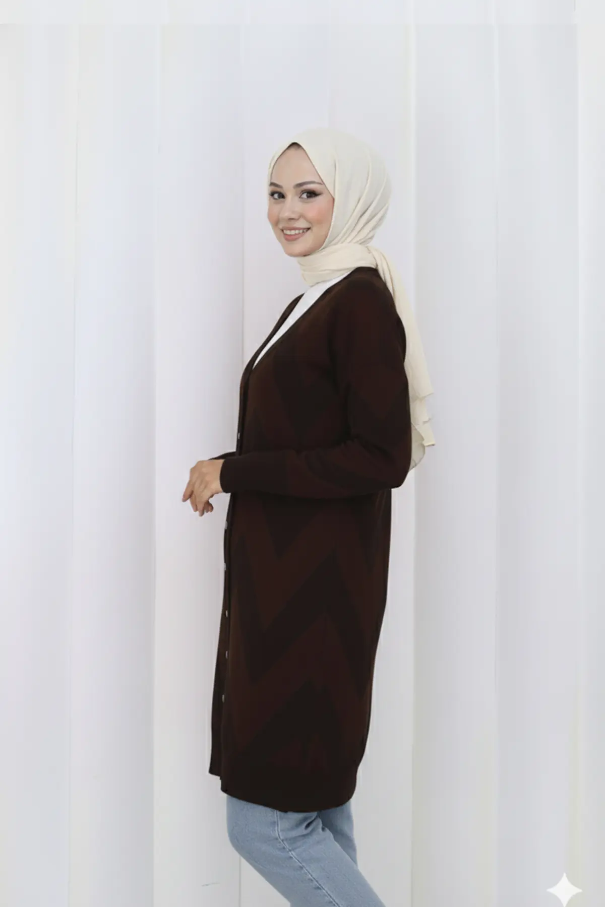 Patterned Long Mercerized Cardigan-detail