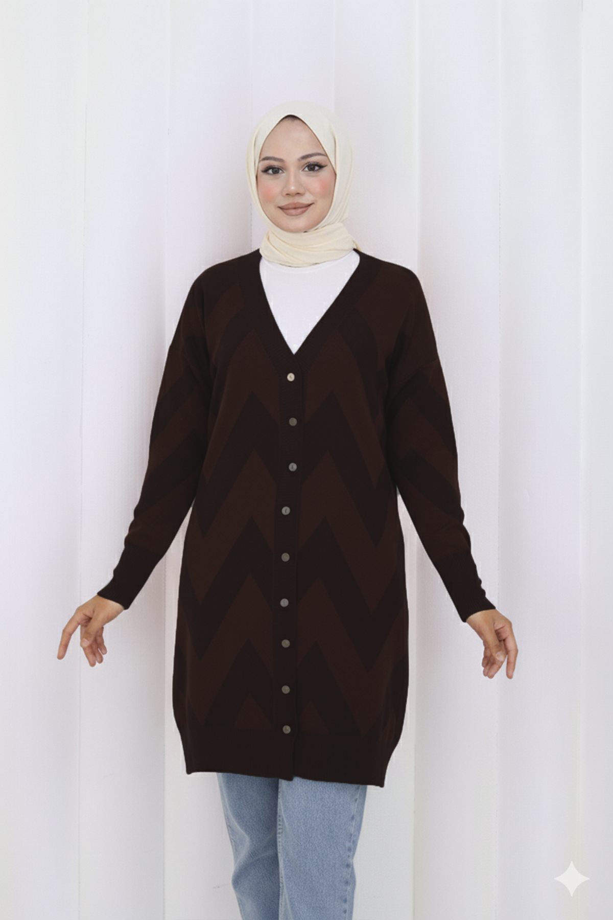 Patterned Long Mercerized Cardigan