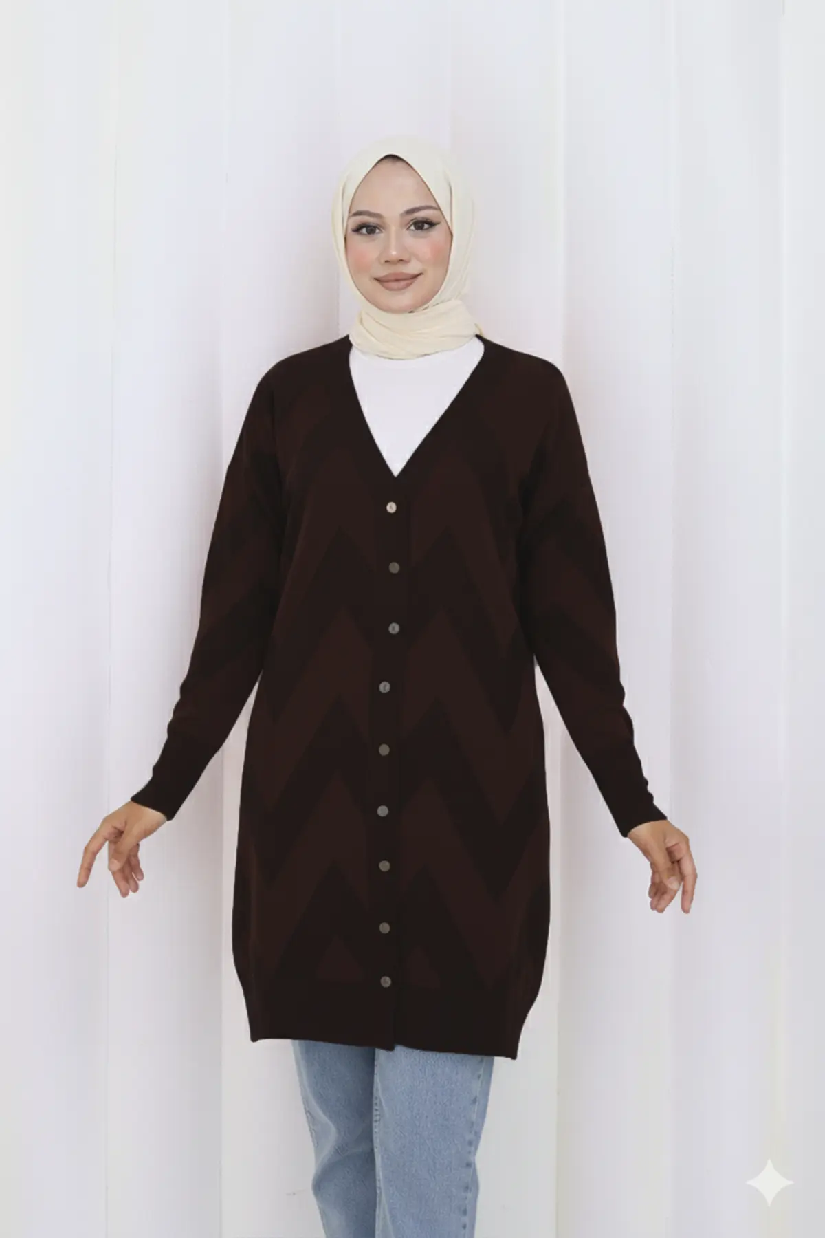 Patterned Long Mercerized Cardigan