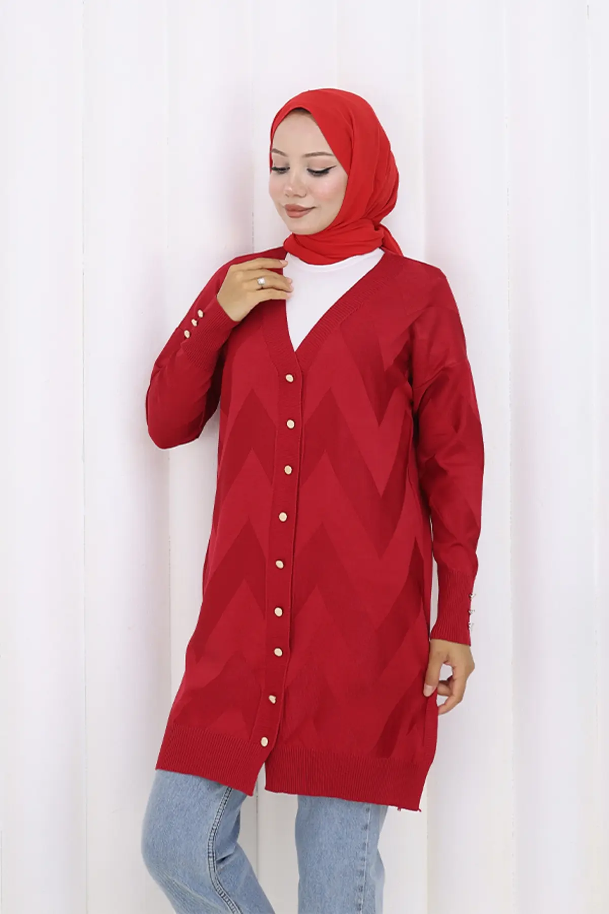 Patterned Long Mercerized Cardigan-detail