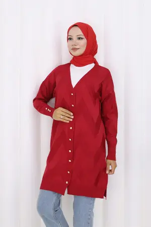 Patterned Long Mercerized Cardigan