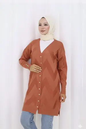 Patterned Long Mercerized Cardigan