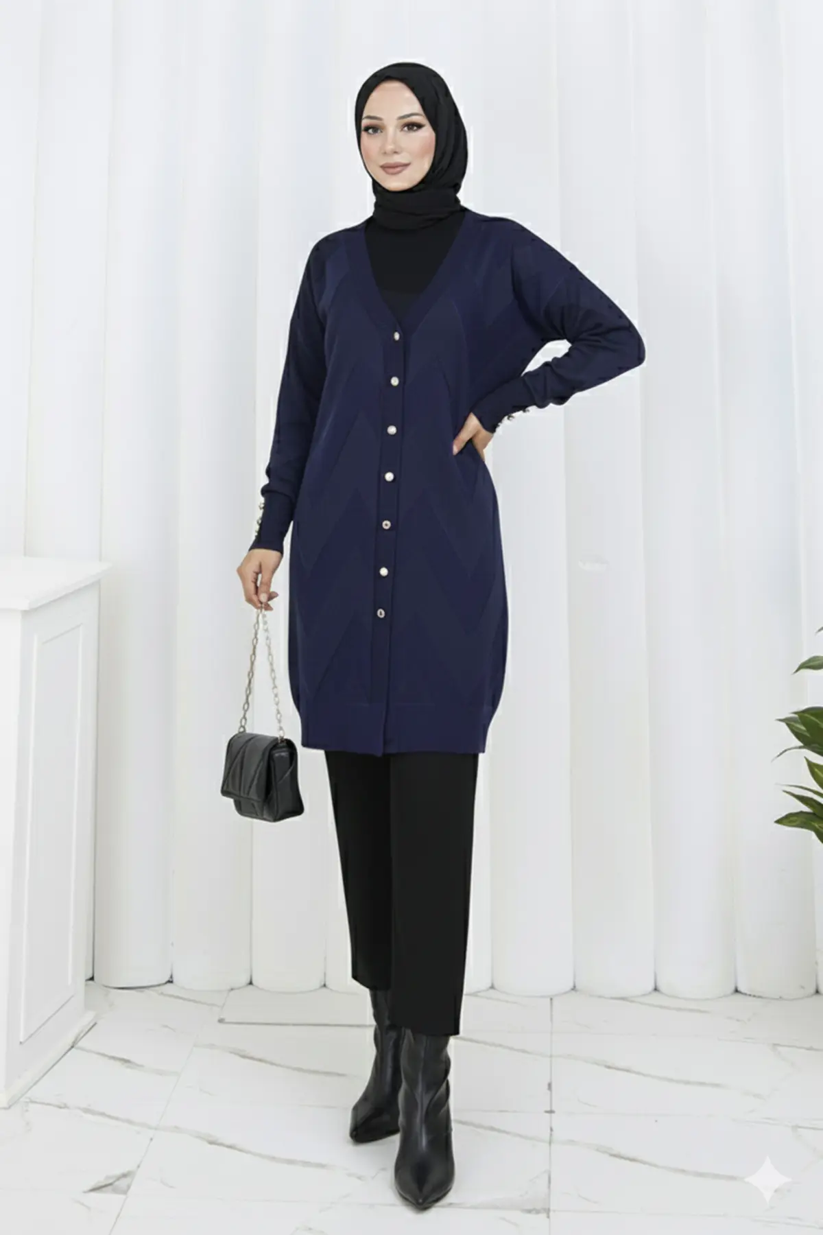 Patterned Long Mercerized Cardigan-detail