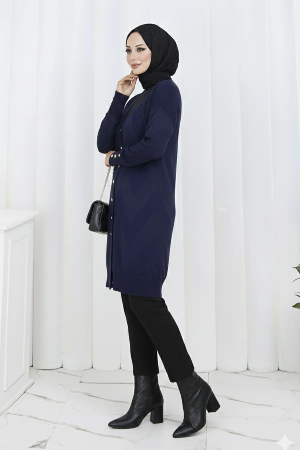 Patterned Long Mercerized Cardigan-detail